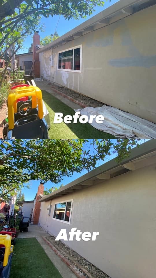 House exterior side wall before and after repaint